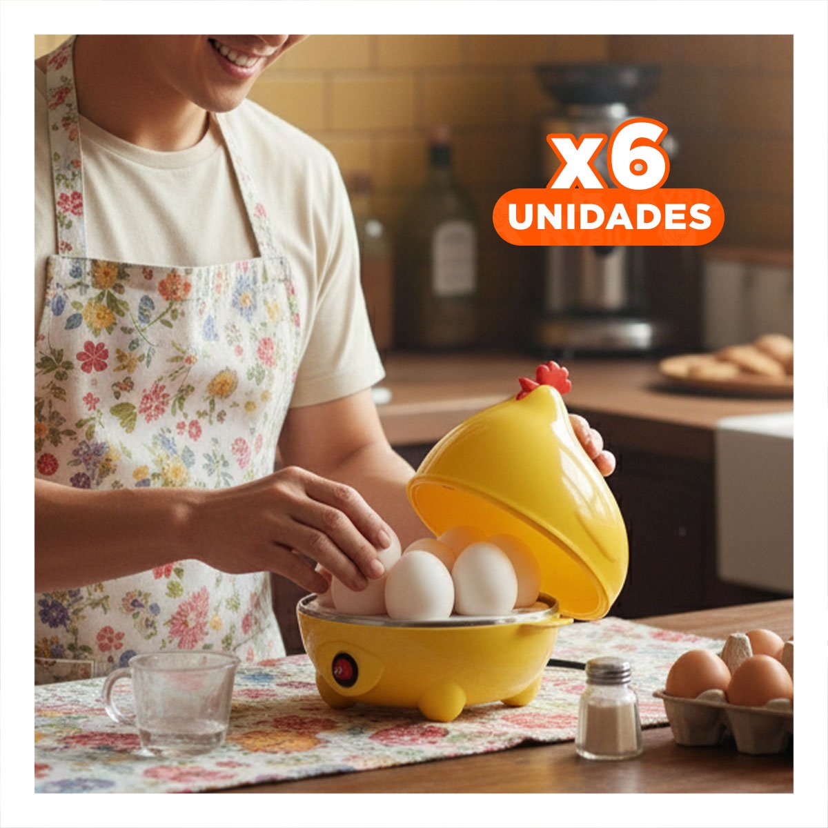PACK6 EQUIPO PARA COCER HUEVOS GALLINA AMARILLO PARA COCINA - 1