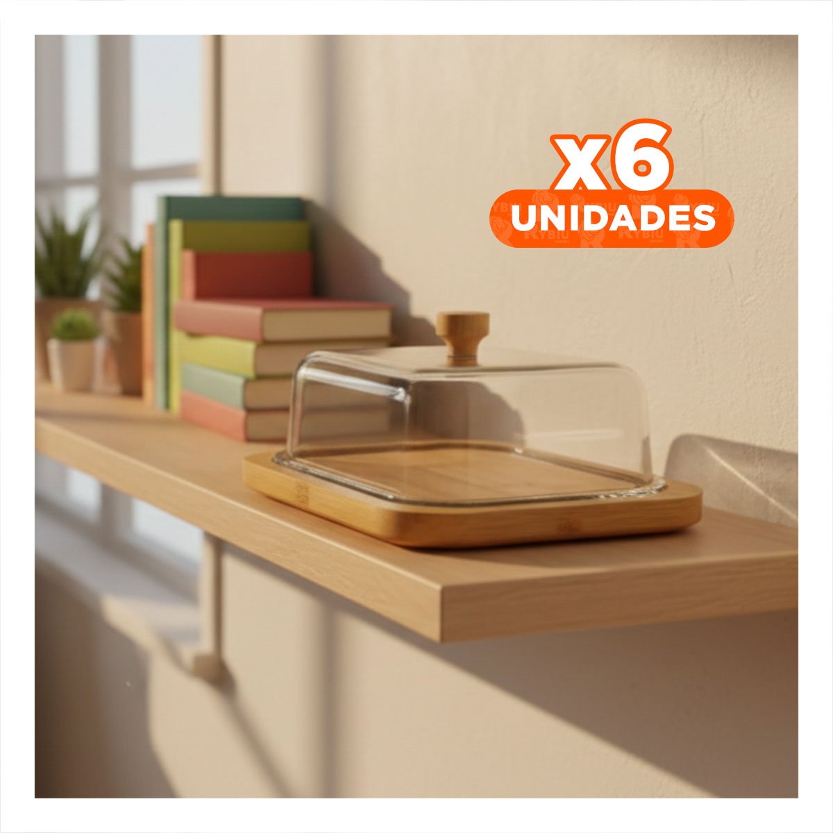 PACK6 RECIPIENTE CON MANTEQUILLA BASE DE MADERA Y TAPA TRANSPARENTE PARA SERVIR - 1