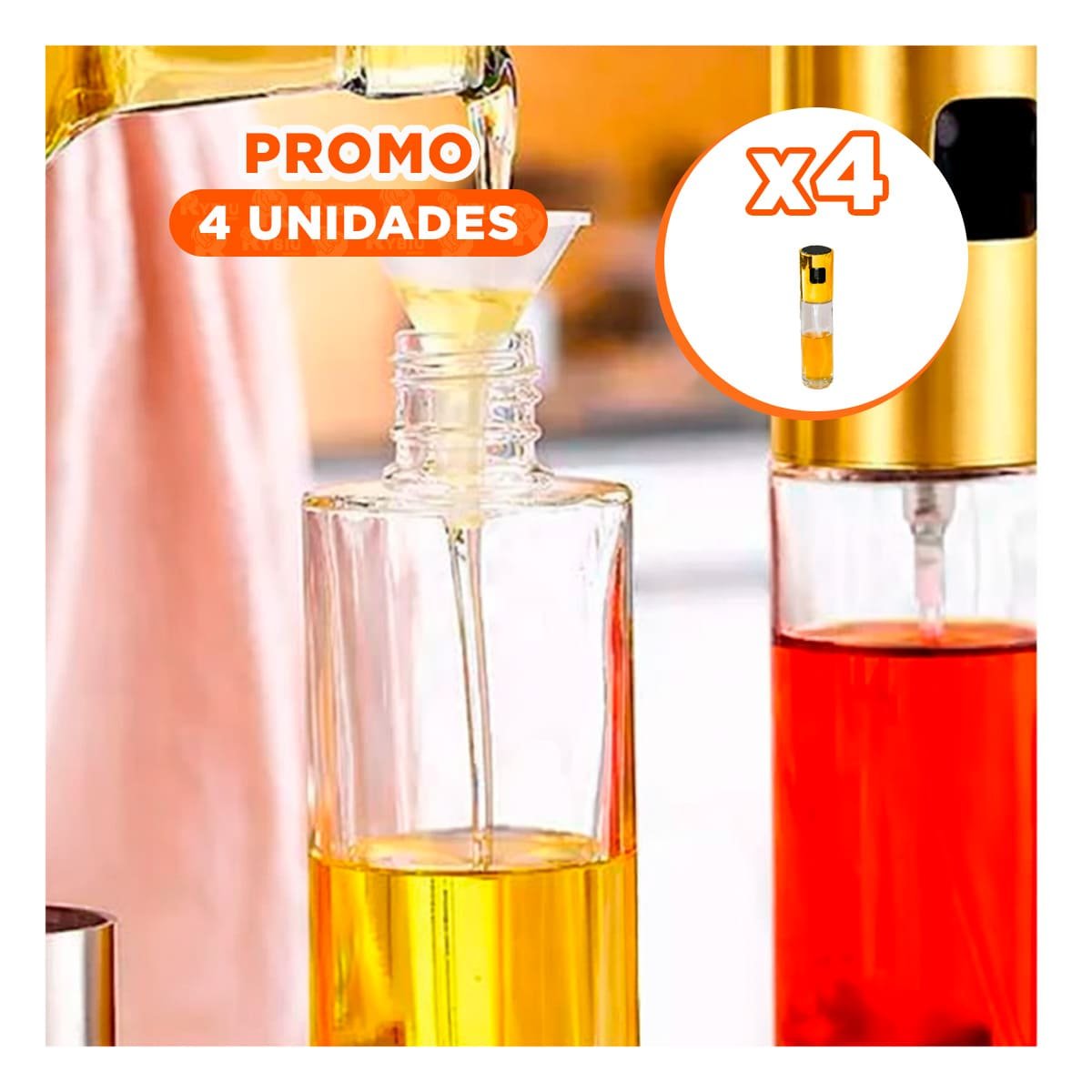 PACK4 ACEITERO EN SPRAY DORADO 100ML CON BOTELLA DE VIDRIO PARA TODA FAMILIA YPAPEL REGALO - 1