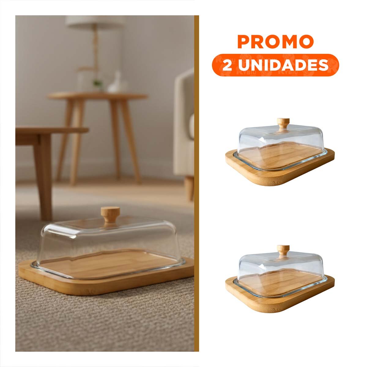 PACK2 TAPA BASE DE MADERA CON MANTEQUILLA Y VIDRIO DECORATIVA Y FUNCIONAL YREGALO STICKER - 1