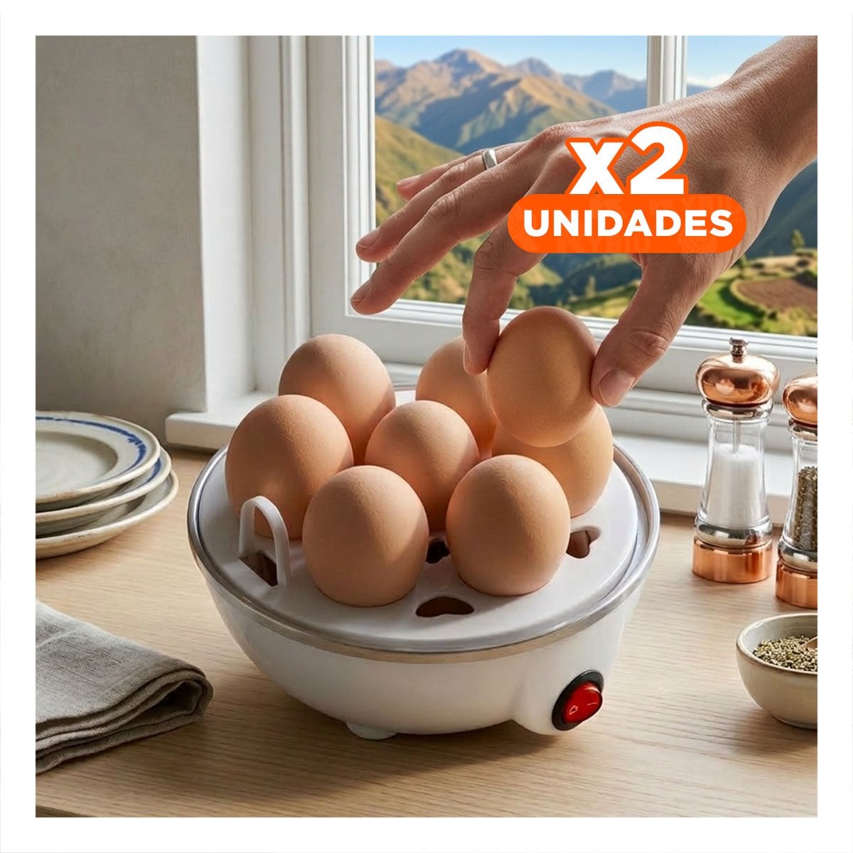 PACK2 HERVIDORA DE HUEVOS BLANCA ELECTRICA DISEÑO GALLINA PARA COCINA - 1