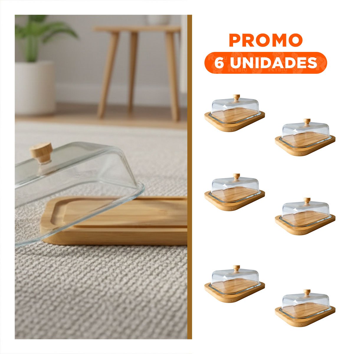 PACK6 PORTA DE MADERA CON TAPA TRANSPARENTE PARA MANTENER MANTEQUILLA FRESCA YREGALO STICKER - 1