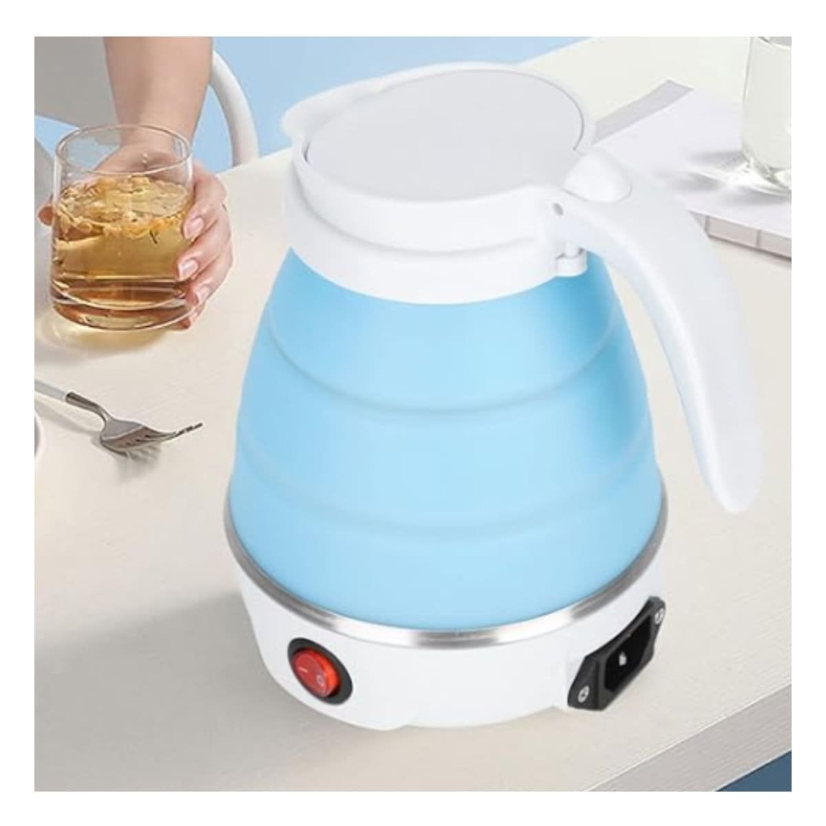 JARRA ELECTRICA PLEGABLE DE SILICONA 600ML CELESTE COMPACTA YSTICKY - 3