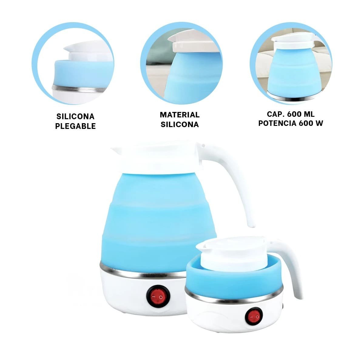 JARRA ELECTRICA PLEGABLE DE SILICONA 600ML CELESTE COMPACTA YSTICKY - 5
