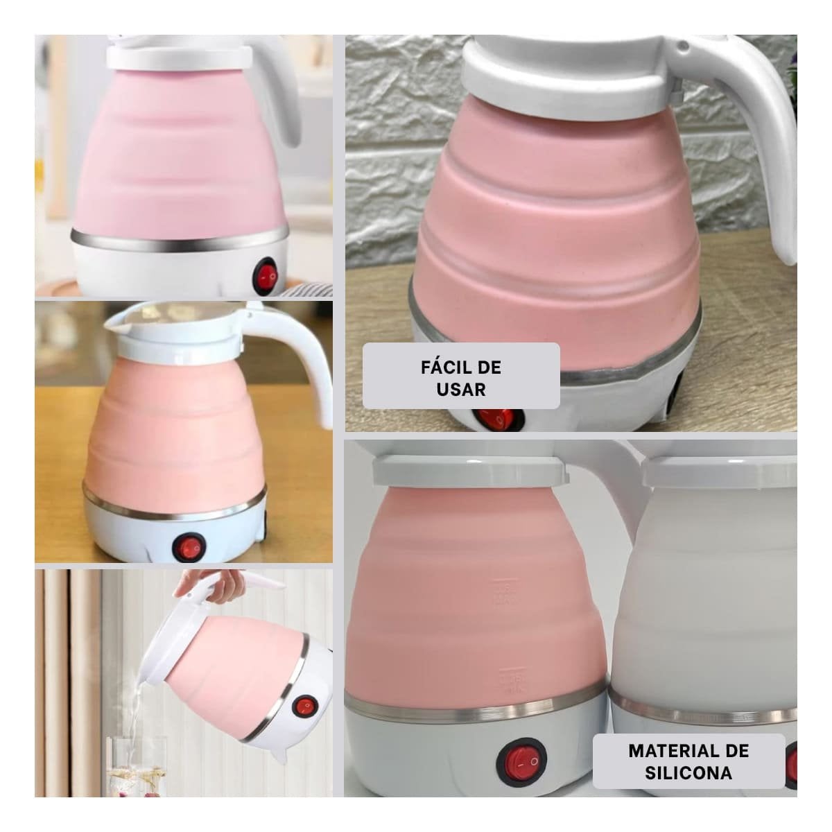 OLLA ELECTRICA PLEGABLE DE SILICONA ROSADO 600ML PARA VIAJES YSTICKY - 2