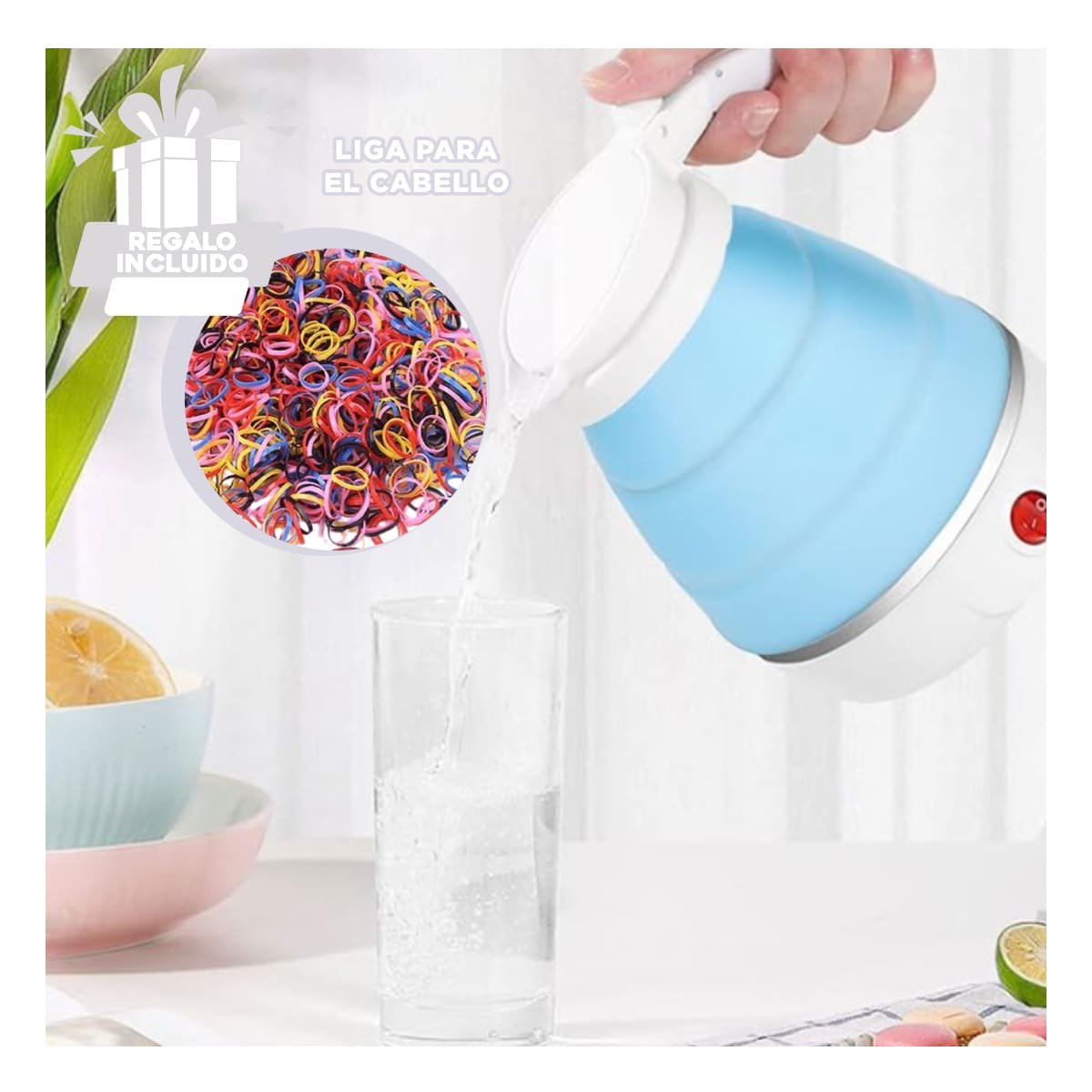 TETERE PORTATIL ELECTRICO DE SILICONA 600ML CELESTE PARA HOGAR Y OFICINA YLIGAS REGALO - 2