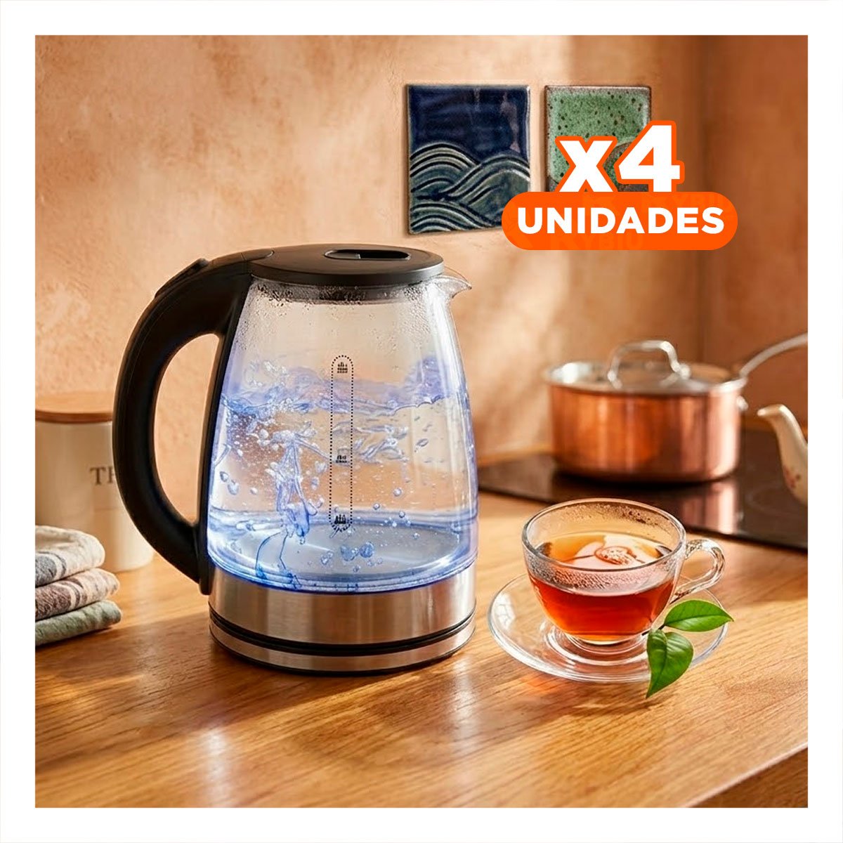 PACK4 JARRA PARA AGUA CALIENTE DE VIDRIO 2 LT TRANSPARENTE USO DIARIO YREGALO STICKER - 1