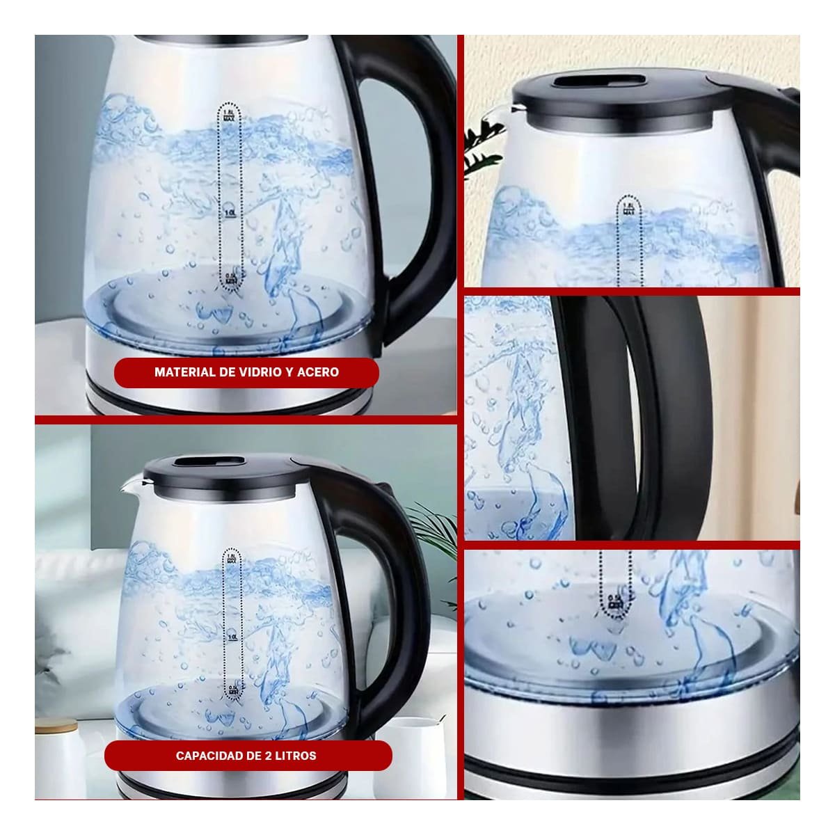 PACK4 JARRA PARA AGUA CALIENTE DE VIDRIO 2 LT TRANSPARENTE USO DIARIO YREGALO STICKER - 2