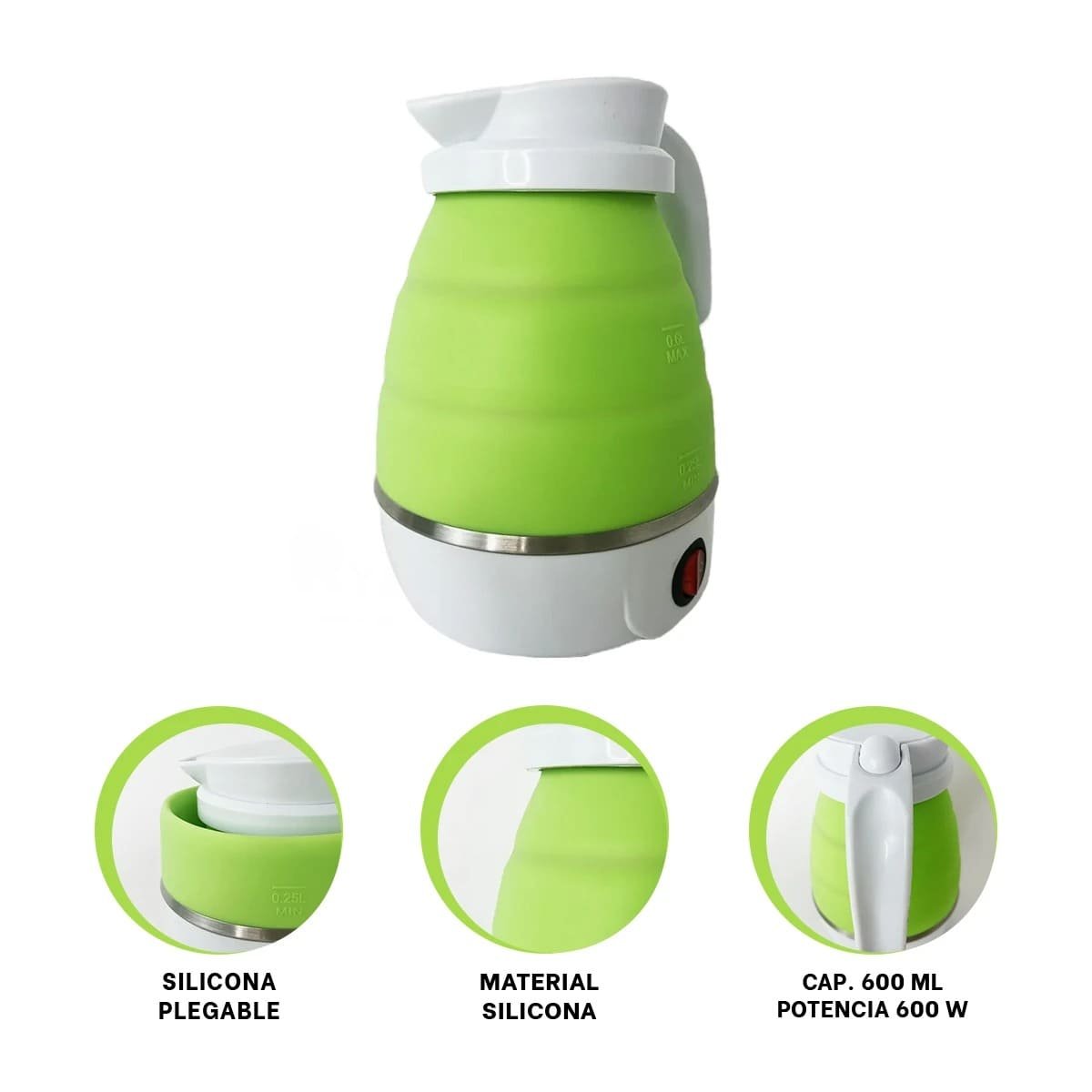 CALENTADOR PLEGABLE ELECTRICO DE SILICONA 600ML VERDE COMPACTO PARA HOGAR YPAPEL REGALO - 5