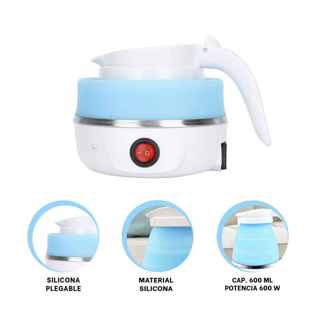 CALENTADOR PORTATIL ELECTRICO DE SILICONA 600ML CELESTE COMPACTO YPAPEL REGALO - 5