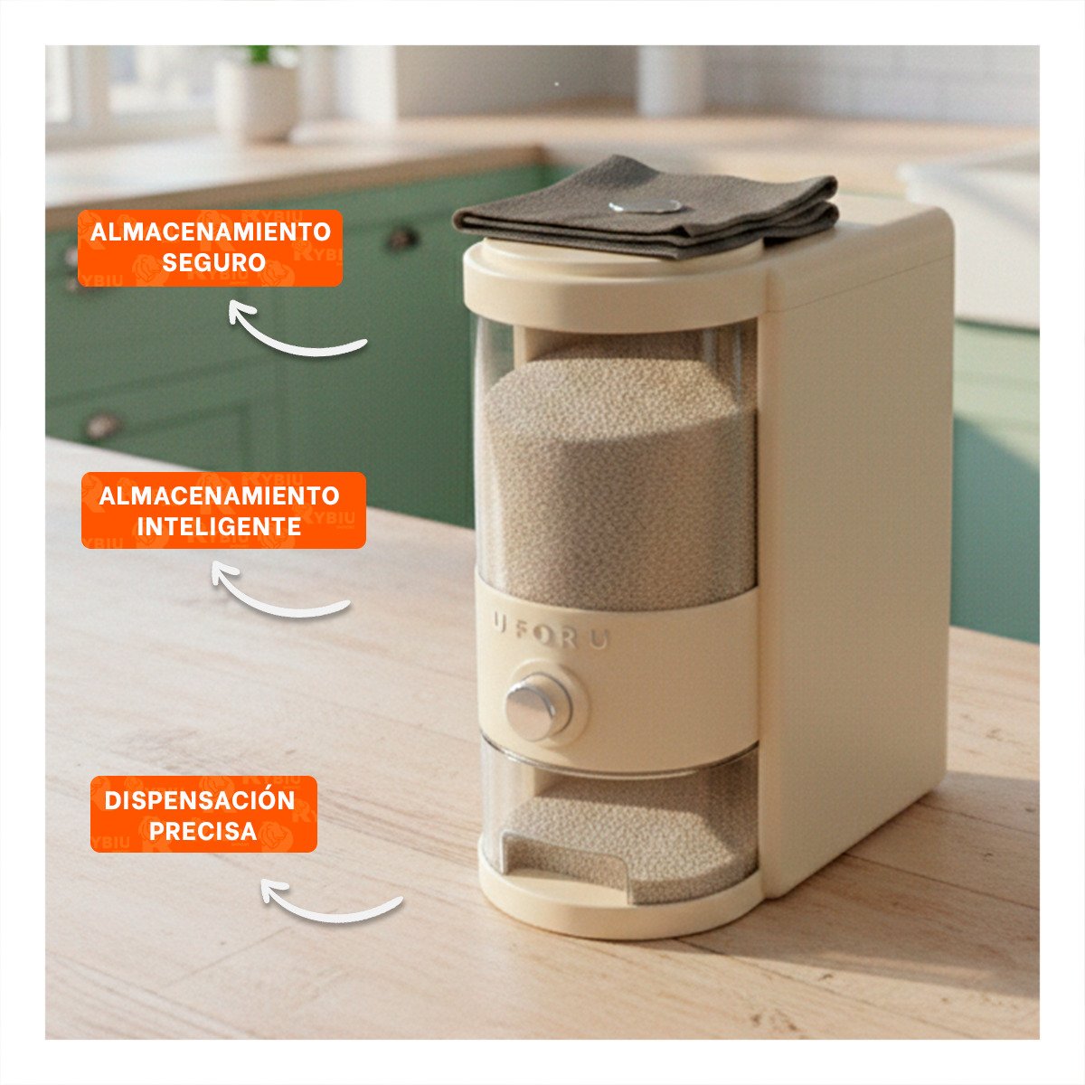 DISPENSADOR DE GRANOS TRANSPARENTE Y CREMA 5L PARA GUARDAR ALIMENTOS YREGALO STICKER - 1