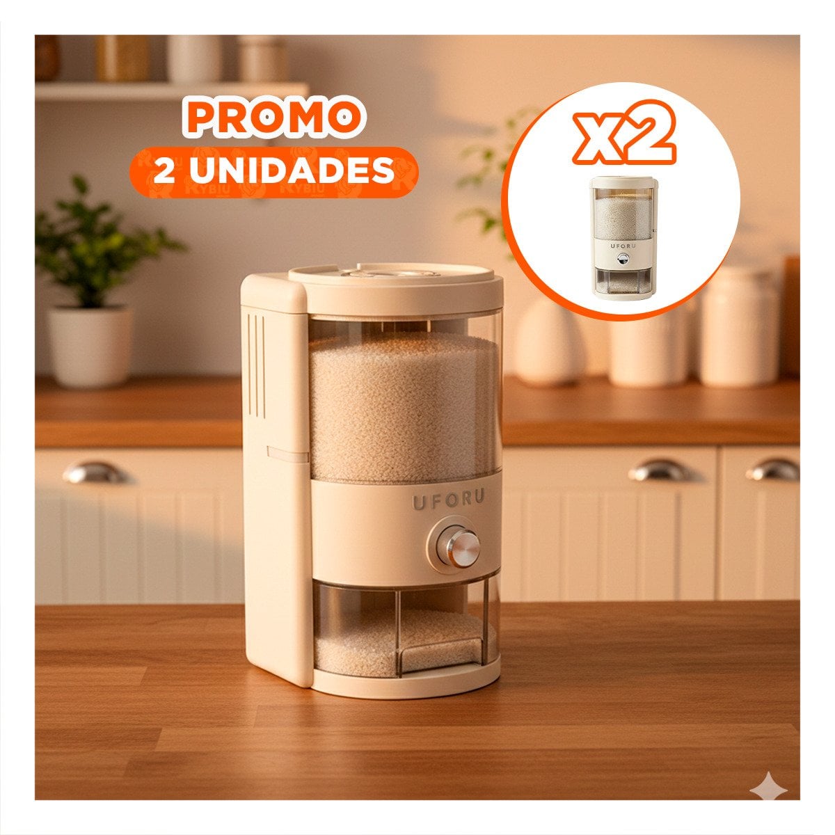PACK2 RECIPIENTE DE DISPENSADOR 10L DE COLOR CREMA Y TRANSPARENTE PARA GUARDAR ALIMENTOS - 1