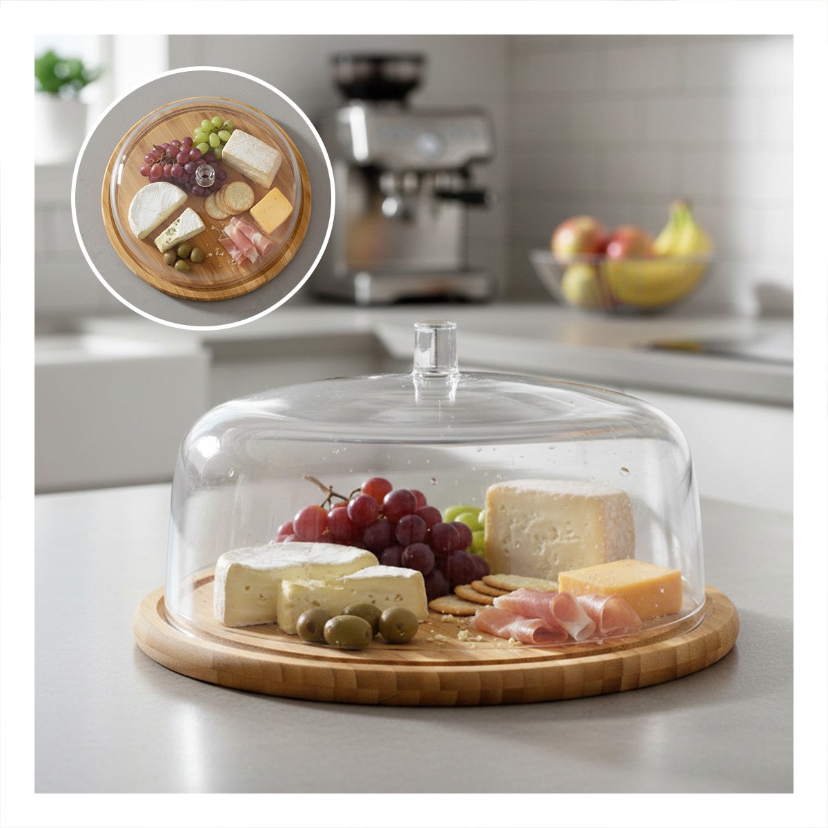 BASE DE MADERA CON CUPULA DE PLASTICO DE COLOR TRANSPARENTE 28,5CM PARA MESA - 3