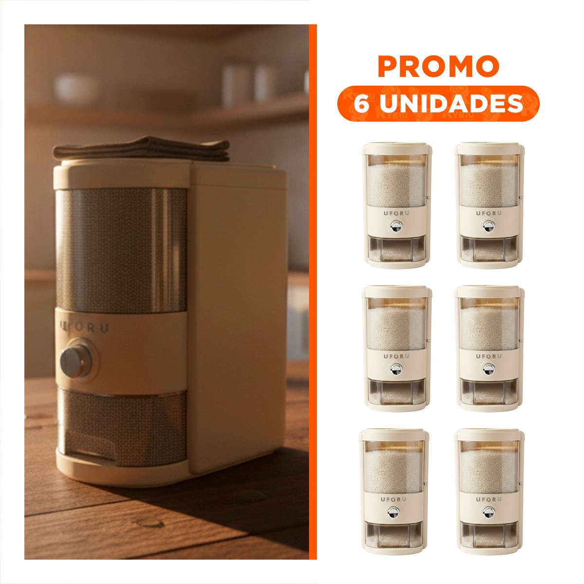 PACK6 CONTENEDOR DE GRANOS TRANSPARENTE Y CREMA 5L PARA COCINA Y COMEDOR YREGALO STICKER - 1