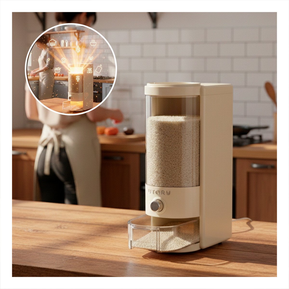 PACK6 CONTENEDOR DE GRANOS TRANSPARENTE Y CREMA 10L PARA COCINA Y COMEDOR YREGALO STICKER - 5
