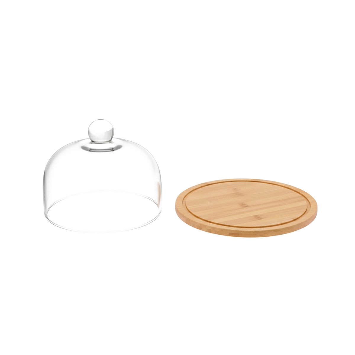 PACK2 BANDEJA 23X18CM CON CUPULA DE VIDRIO DE COLOR TRANSPARENTE BASE MADERA YREGALO STICKER - 2