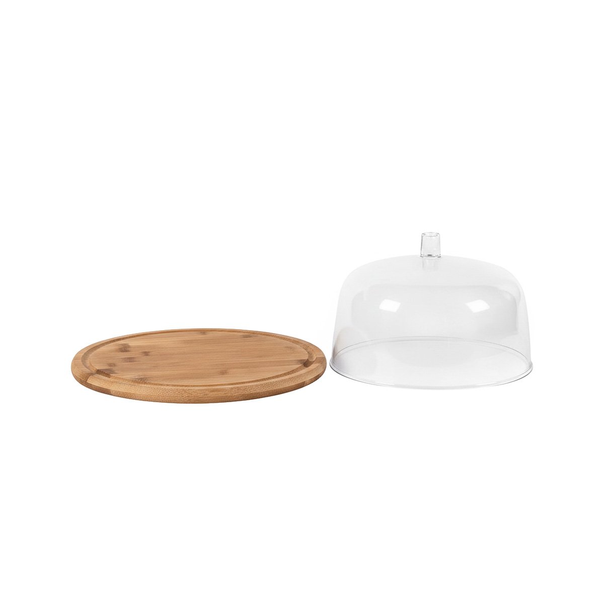 PACK2 BANDEJA 28,5CM CON CUPULA DE PLASTICO DE COLOR TRANSPARENTE BASE MADERA YREGALO STICKER - 2
