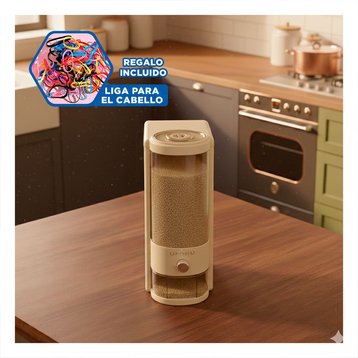DISPENSADOR 10L DE GRANOS DE COLOR CREMA Y TRANSPARENTE DECORATIVO Y PRÁCTICO YLIGAS REGALO - 2