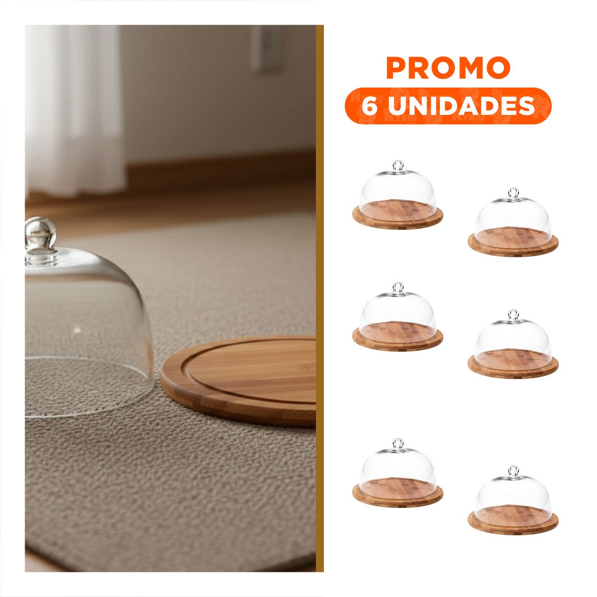 PACK6 SOPORTE DE MADERA 19CM CON CUPULA DE PLASTICO DE COLOR TRANSPARENTE YREGALO STICKER - 1