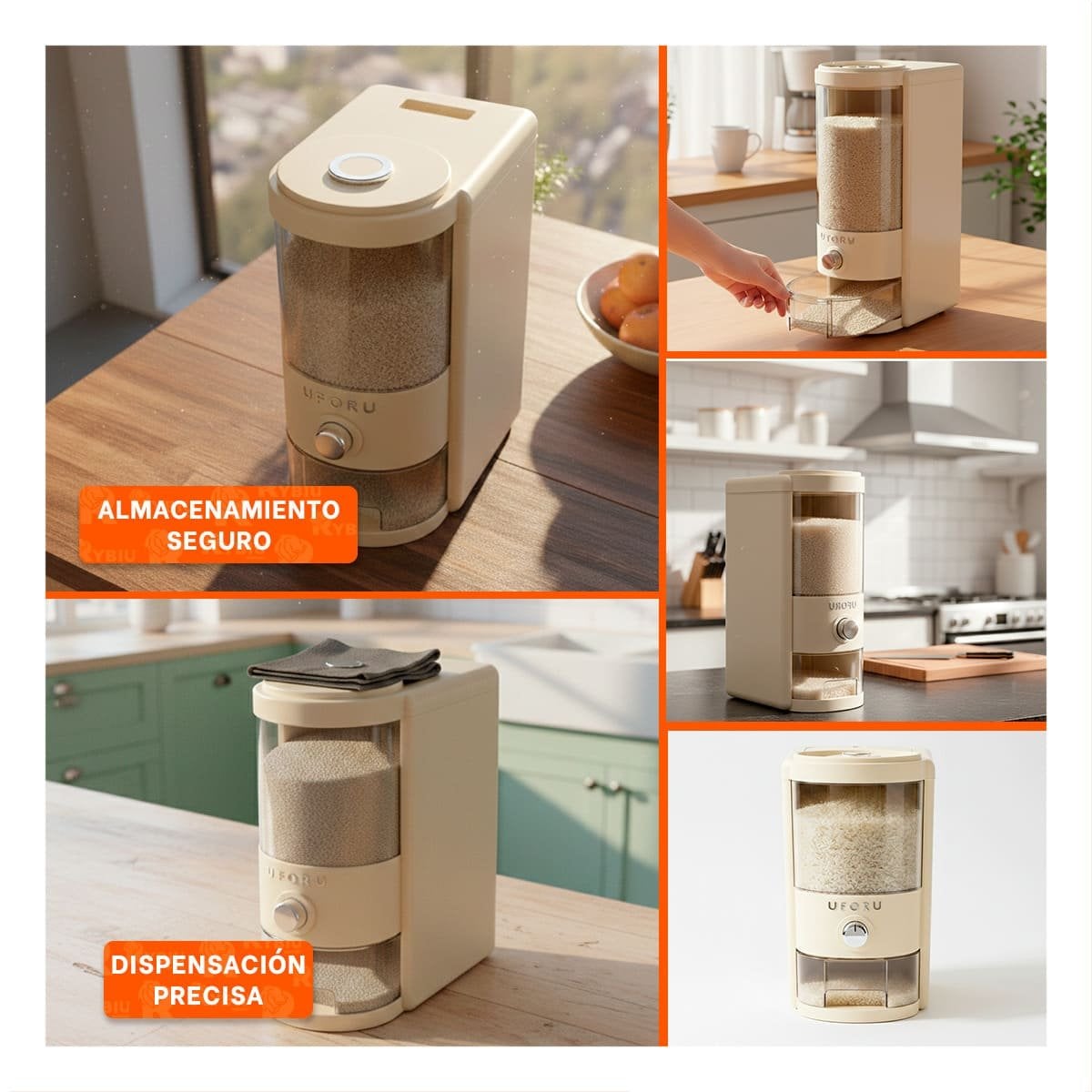 DISPENSADOR 5L DE GRANOS DE COLOR CREMA Y TRANSPARENTE DECORATIVO Y PRÁCTICO YLIGAS REGALO - 1
