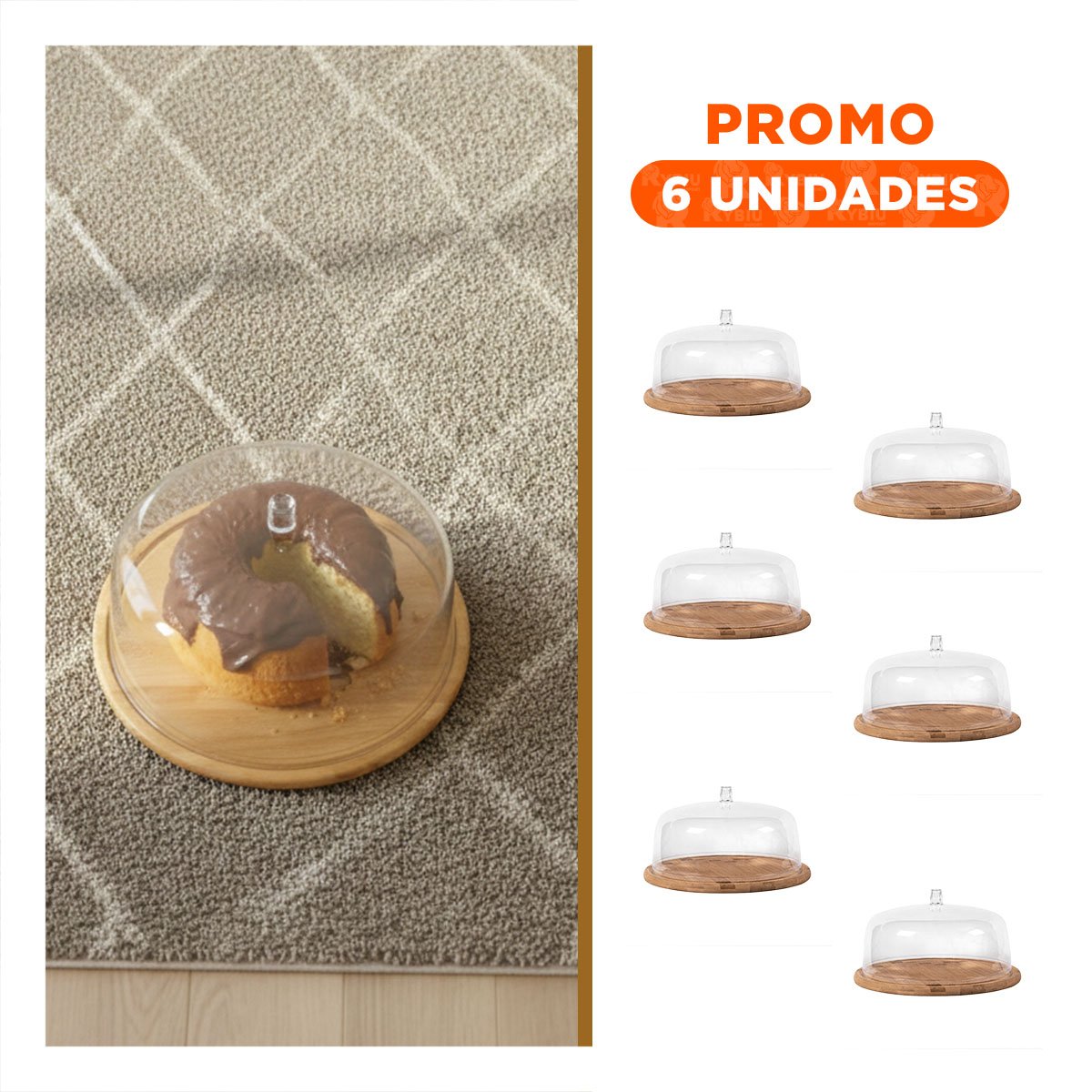 PACK6 SOPORTE DE MADERA 28,5CM CON CUPULA DE PLASTICO DE COLOR TRANSPARENTE YREGALO STICKER - 1