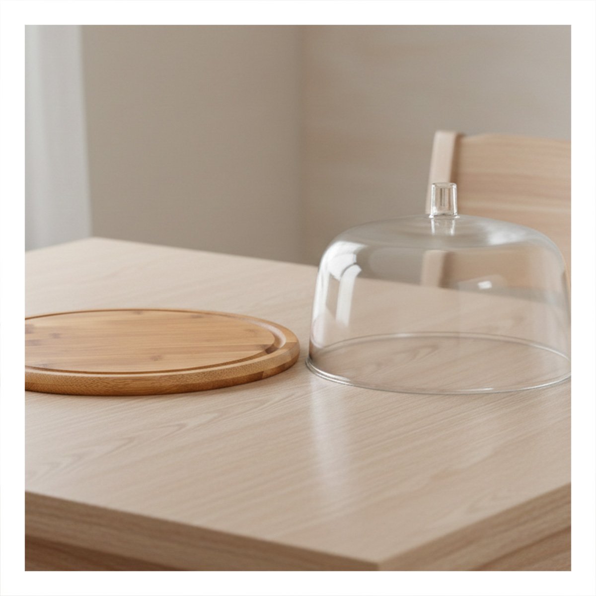 PACK4 BANDEJA MADERA 28,5CM CON CUPULA DE COLOR TRANSPARENTE DE PLASTICO - 3