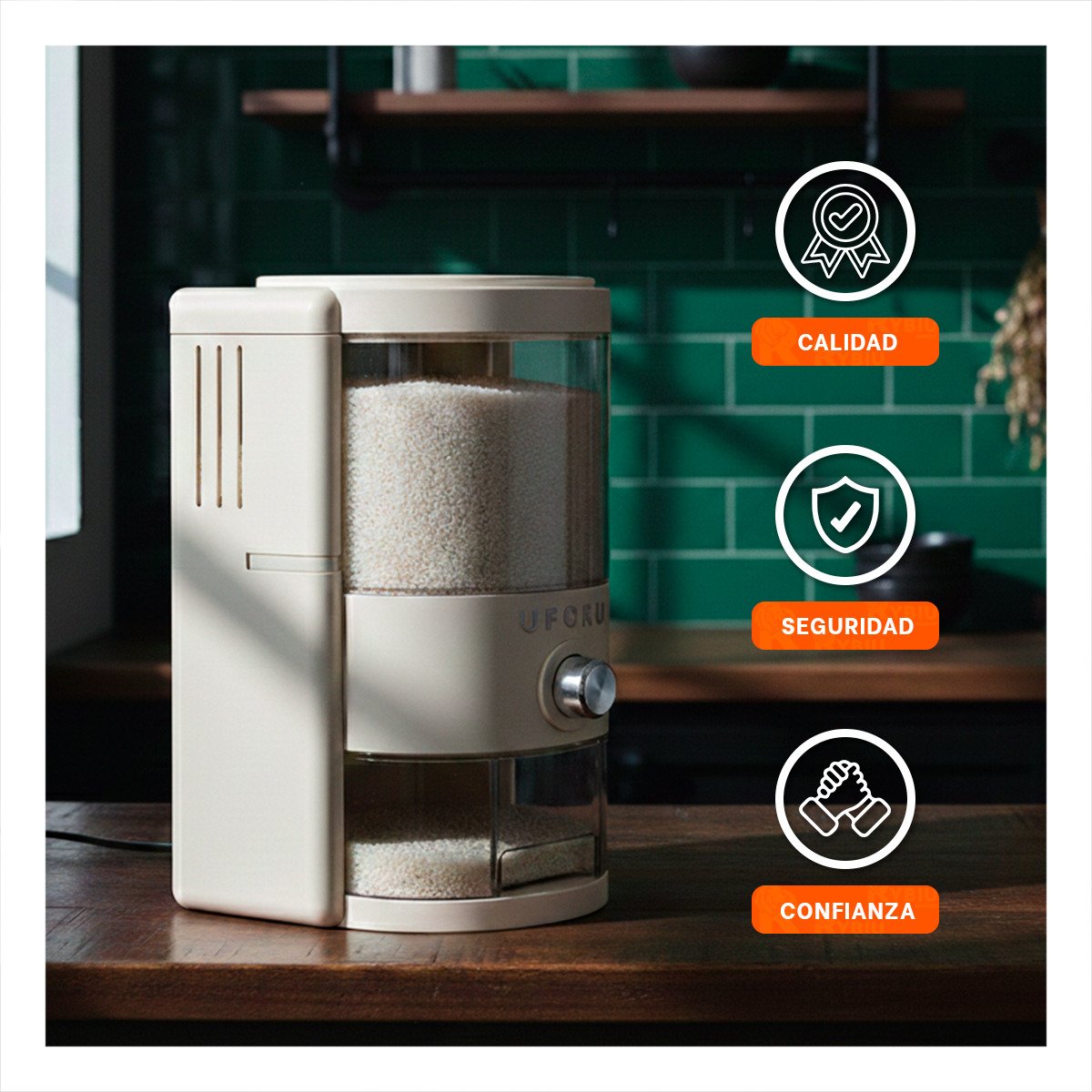 DISPENSADOR DE GRANOS 10L TRANSPARENTE Y CREMA PARA COCINA HOGAR YSTICKY - 5