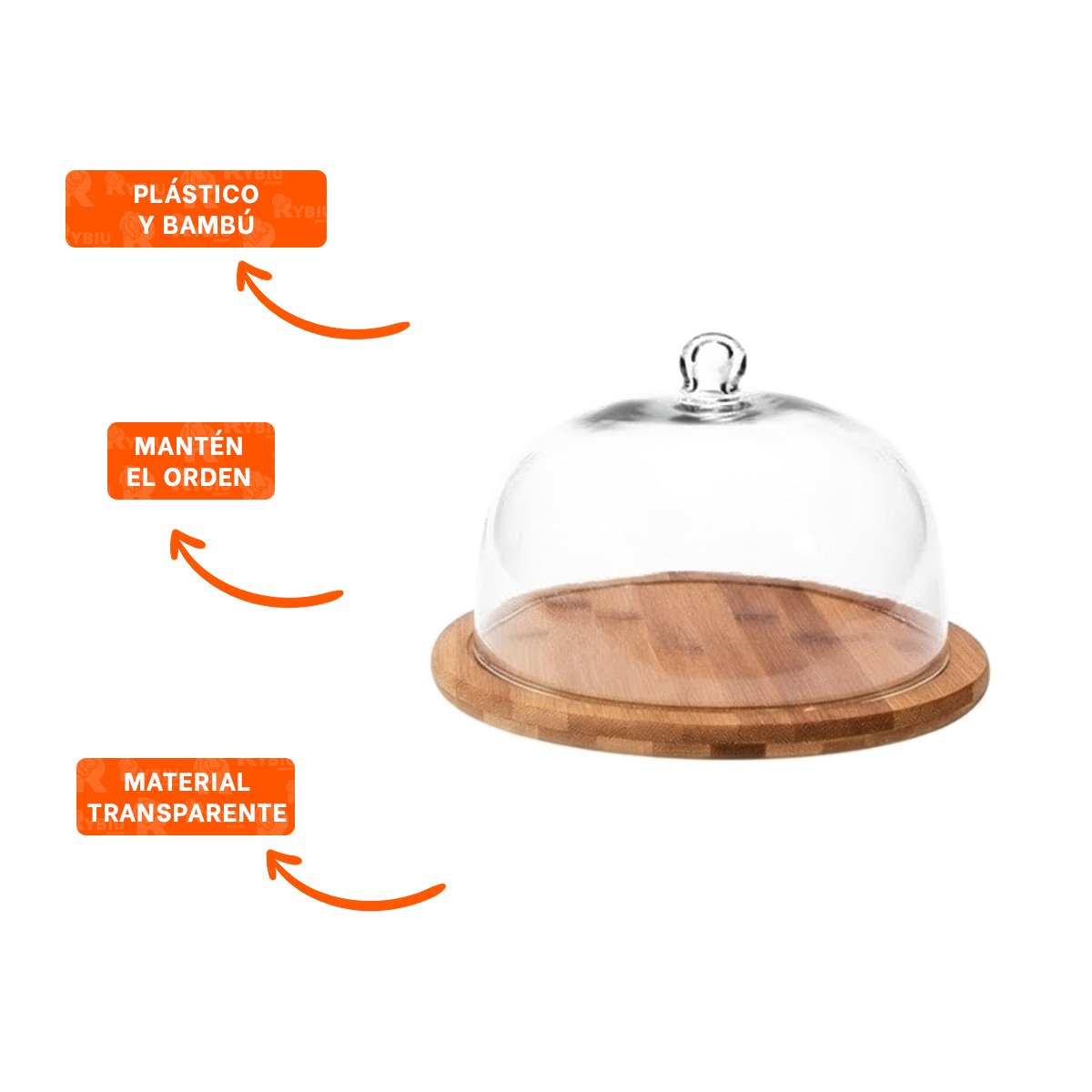 BASE MADERA 19CM CON CUPULA DE PLASTICO DE COLOR TRANSPARENTE PARA EXHIBIR YPAPEL REGALO - 5