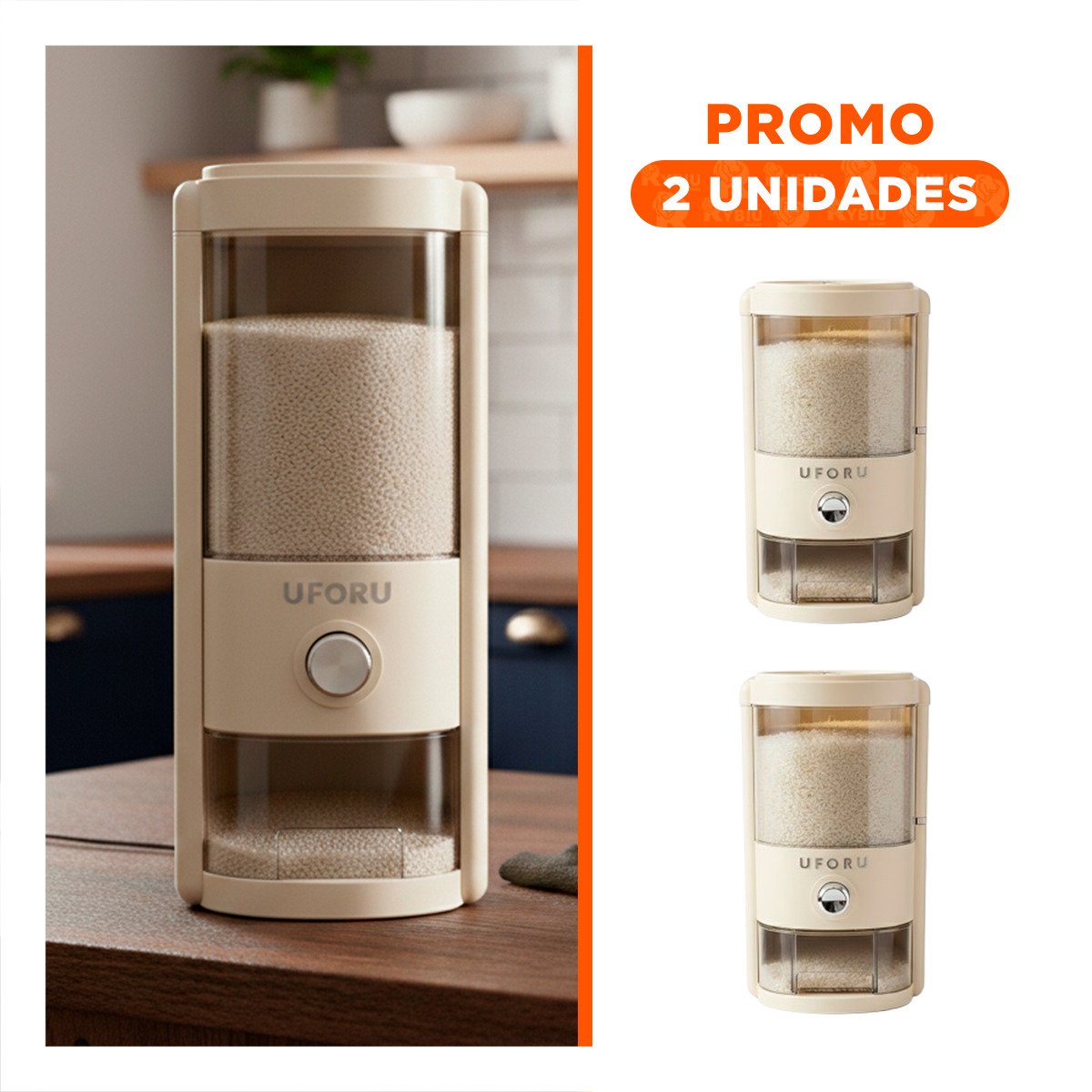 PACK2 RECIPIENTE DE DISPENSADOR DE GRANOS TRANSPARENTE Y CREMA 5L FUNCIONAL YREGALO STICKER - 1