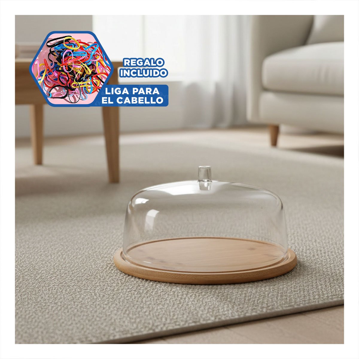BASE 28,5CM DE MADERA CON CUPULA DE COLOR TRANSPARENTE DE PLASTICO YLIGAS REGALO - 2