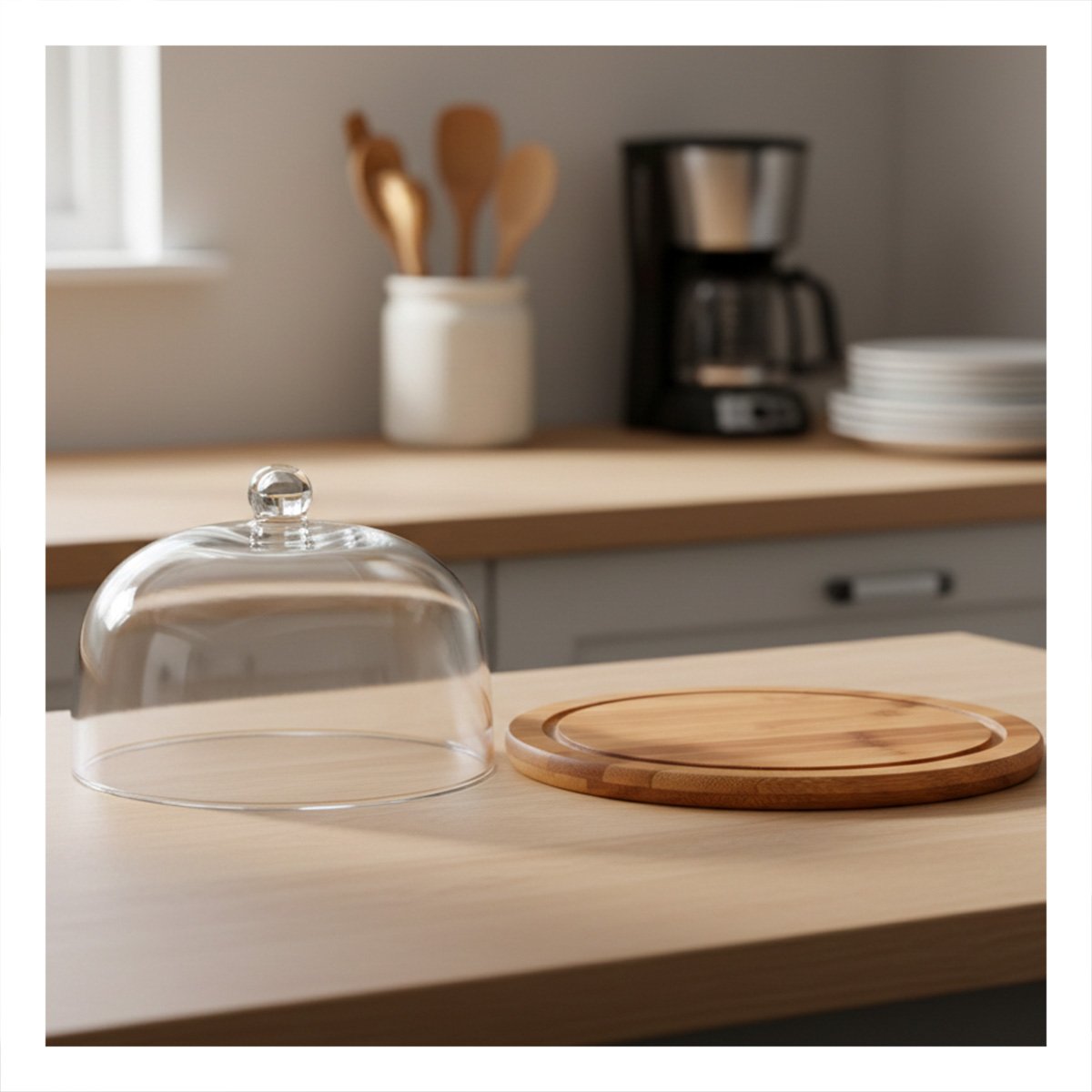 PACK2 PLATAFORMA DE PRESENTACION 19CM MADERA CUPULA DE COLOR TRANSPARENTE - 5