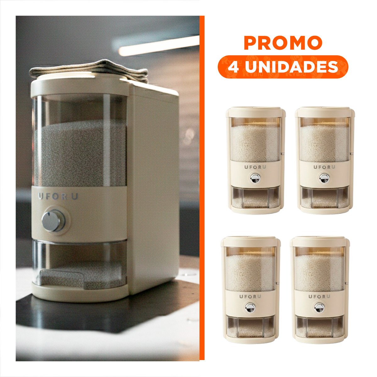 PACK4 CONTENEDOR 5L DE COLOR CREMA Y TRANSPARENTE PARA GRANOS USO DIARIO Y FUNCIONAL - 1