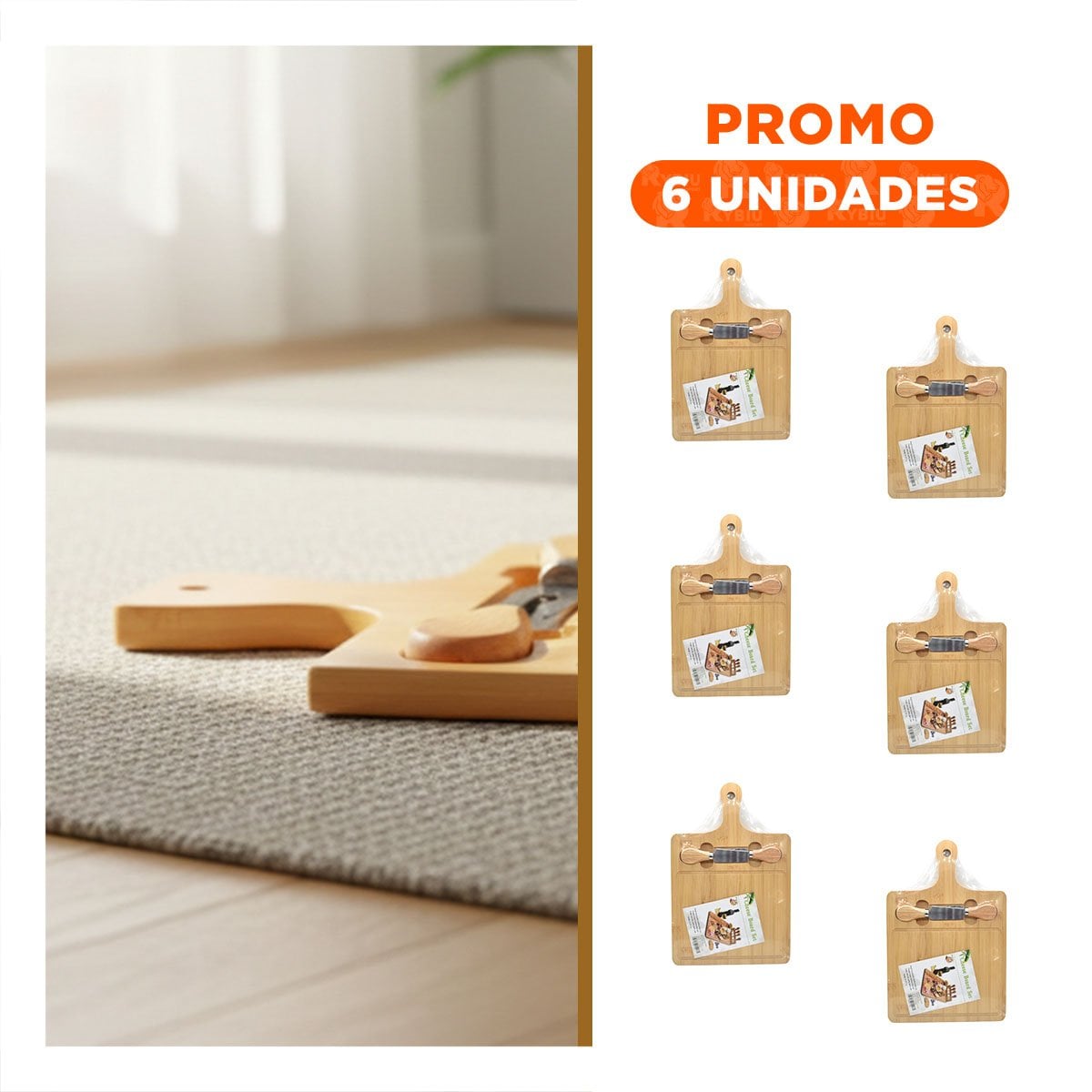 PACK6 TAPA CON 2 UTENSILIOS DE MADERA BAMBU RECTANGULAR PARA PREPARAR COMIDA YREGALO STICKER - 1