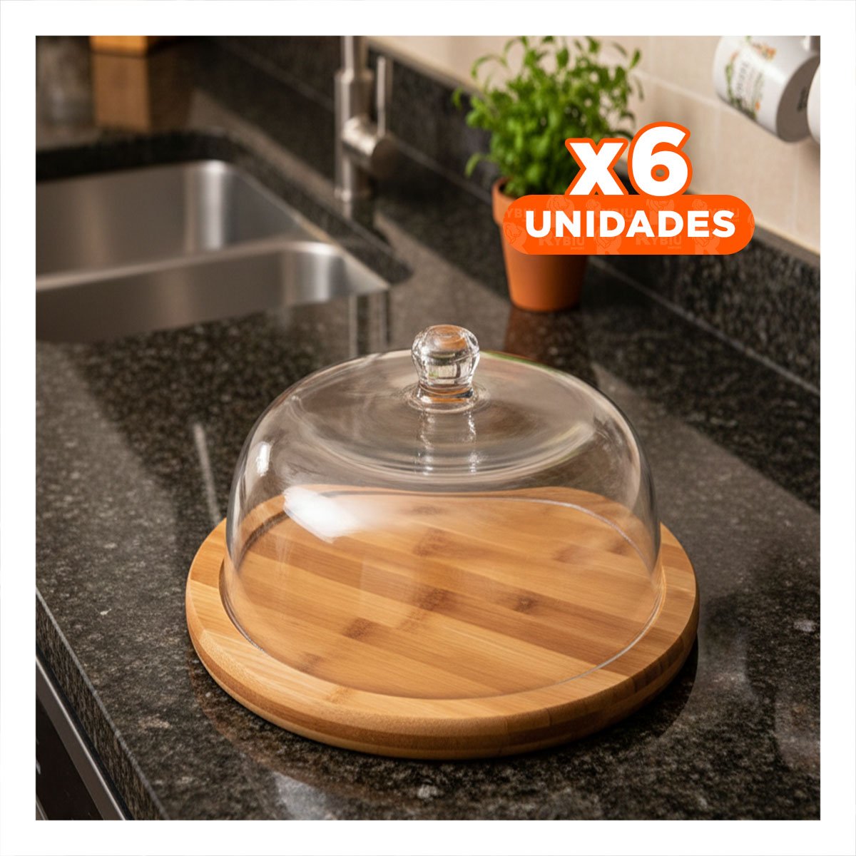 PACK6 SOPORTE MADERA 19CM CON CUPULA DE COLOR TRANSPARENTE DE PLASTICO - 1