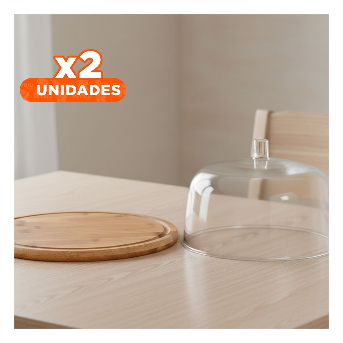 PACK2 PLATAFORMA 28,5CM CON CUPULA COLOR TRANSPARENTE DE PLASTICO SOBRE MADERA YPAPEL REGALO - 1