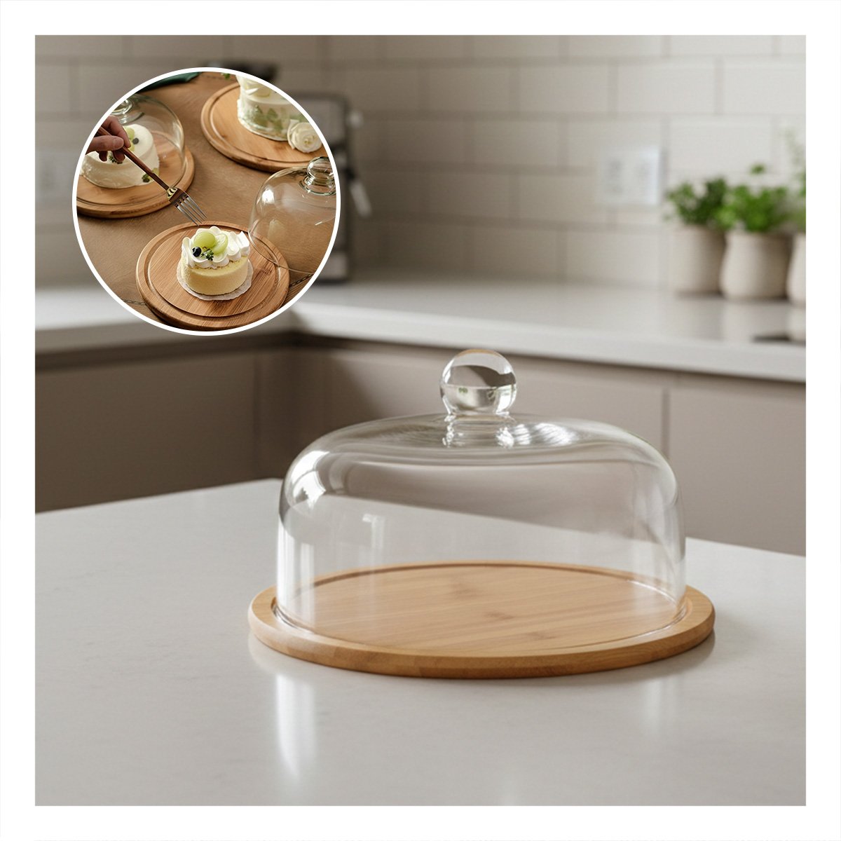BASE DE MADERA CON CUPULA DE VIDRIO DE COLOR TRANSPARENTE 23X18CM PARA MESA - 3