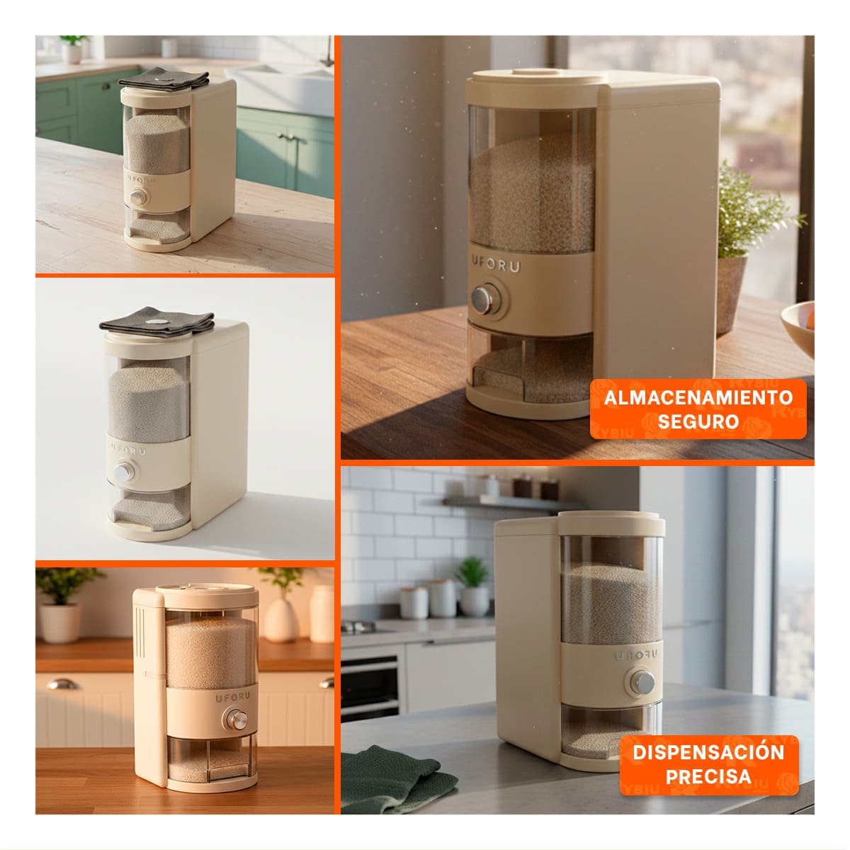 DISPENSADOR 5L DE COLOR CREMA Y TRANSPARENTE DE GRANOS USO DIARIO FUNCIONAL YPAPEL REGALO - 3