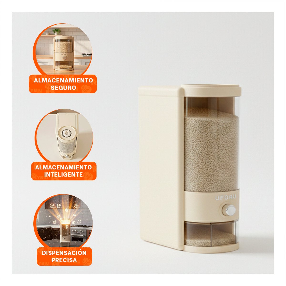 DISPENSADOR 5L DE COLOR CREMA Y TRANSPARENTE DE GRANOS USO DIARIO FUNCIONAL YPAPEL REGALO - 5
