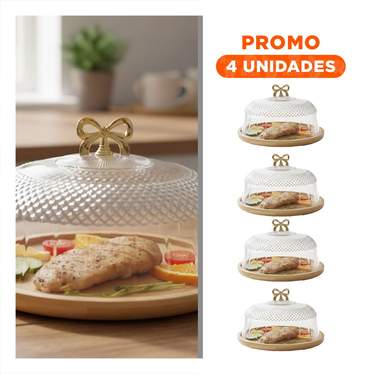 PACK4 TAPA CON CUPULA TRANSPARENTE LAZO COLOR DORADO 31,5X18,5CM PARA EXHIBIR - 1
