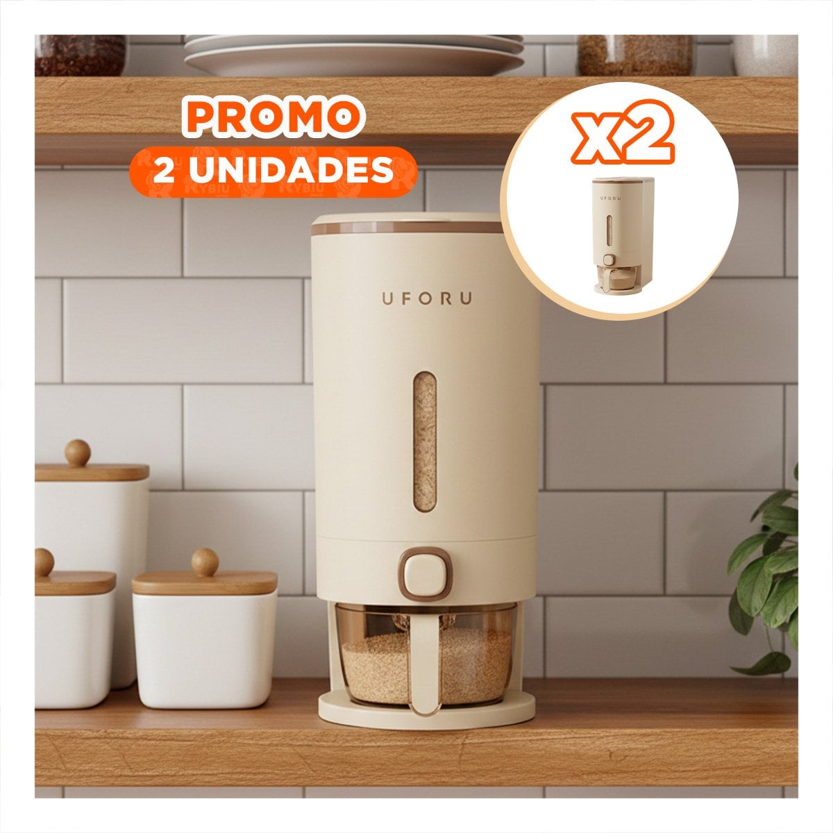 PACK2 RECIPIENTE COLOR CREMA Y MARRON 10L PARA DISPENSAR DE GRANOS YPAPEL REGALO - 1