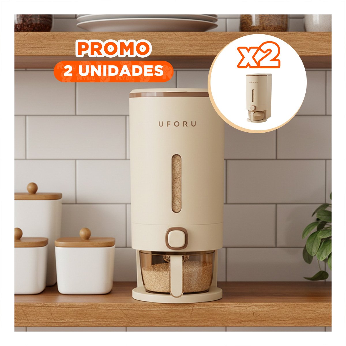 PACK2 RECIPIENTE DE DISPENSADOR 10L DE COLOR CREMA Y MARRON PARA GUARDAR ALIMENTOS - 1