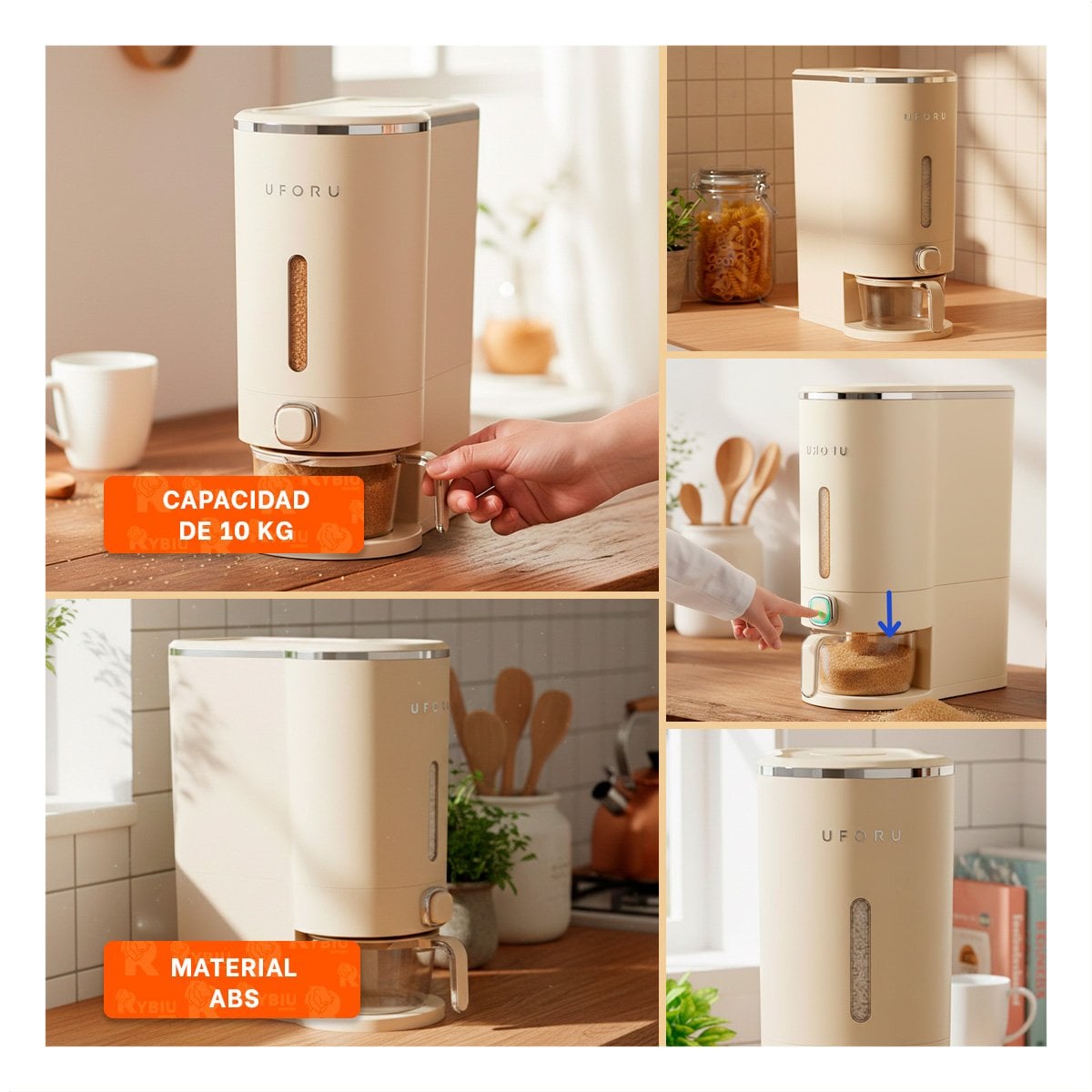 PACK2 RECIPIENTE COLOR CREMA Y PLATEADO 10L PARA DISPENSAR DE GRANOS YPAPEL REGALO - 3