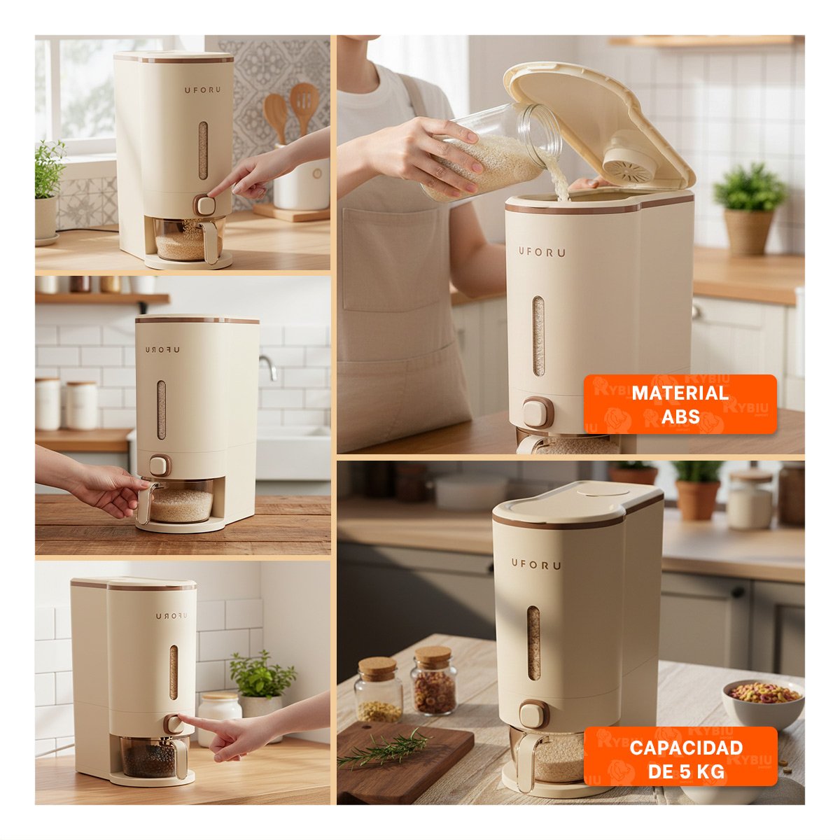 DISPENSADOR 10L DE COLOR CREMA Y MARRON DE GRANOS USO DIARIO FUNCIONAL YPAPEL REGALO - 3