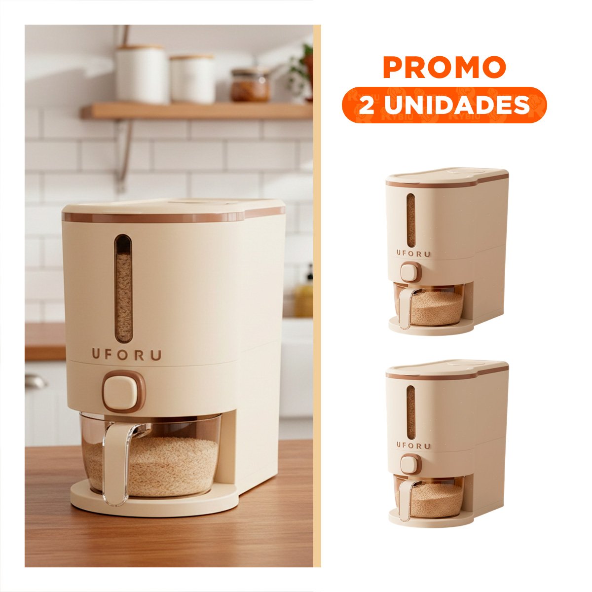 PACK2 RECIPIENTE DE DISPENSADOR DE GRANOS MARRON Y CREMA 5L FUNCIONAL YREGALO STICKER - 1