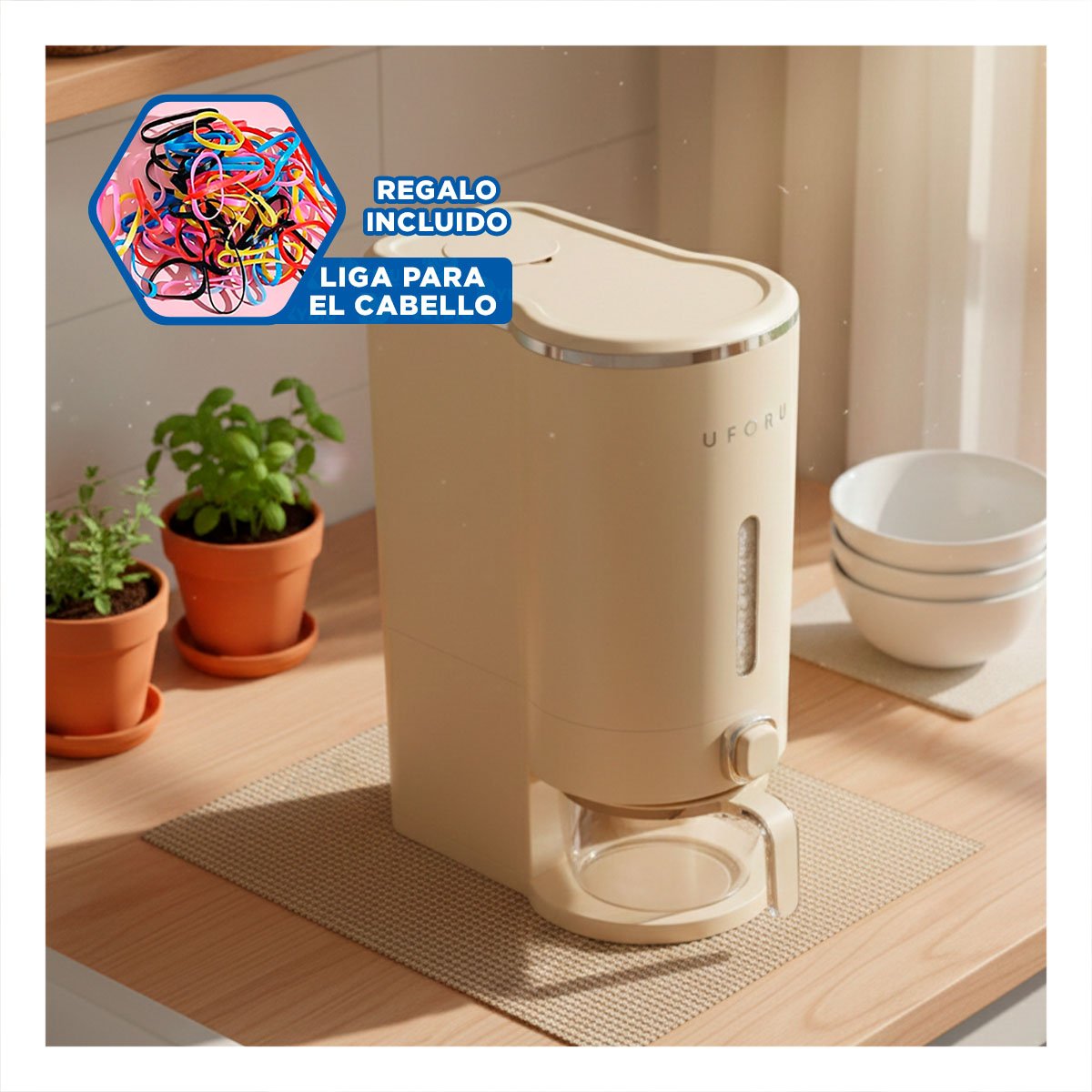DISPENSADOR 10L DE GRANOS DE COLOR CREMA Y PLATEADO DECORATIVO Y PRÁCTICO YLIGAS REGALO - 2