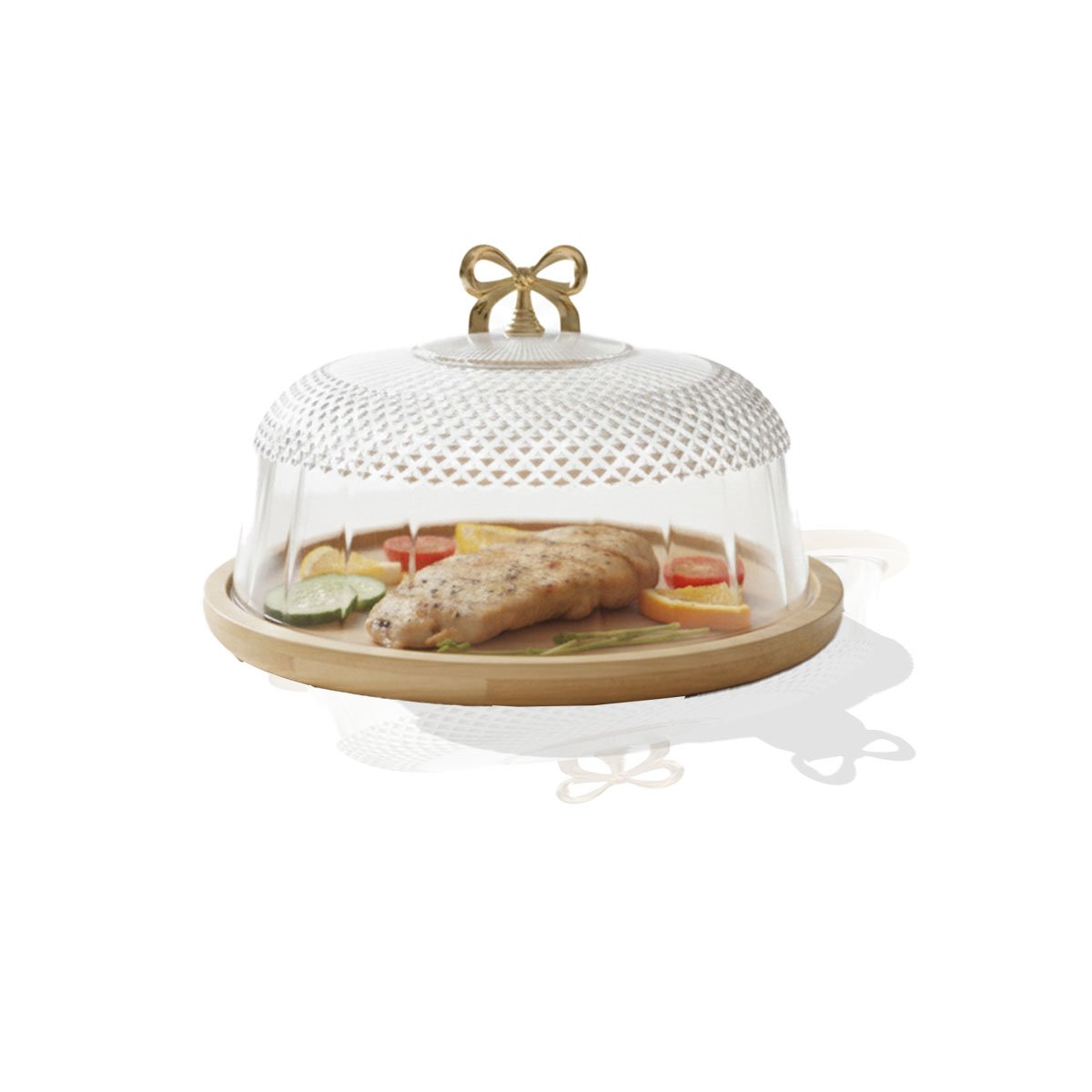BASE TRANSPARENTE CON CUPULA Y LAZO COLOR DORADO 31,5X18,5CM PARA COCINA YLIGAS REGALO - 5