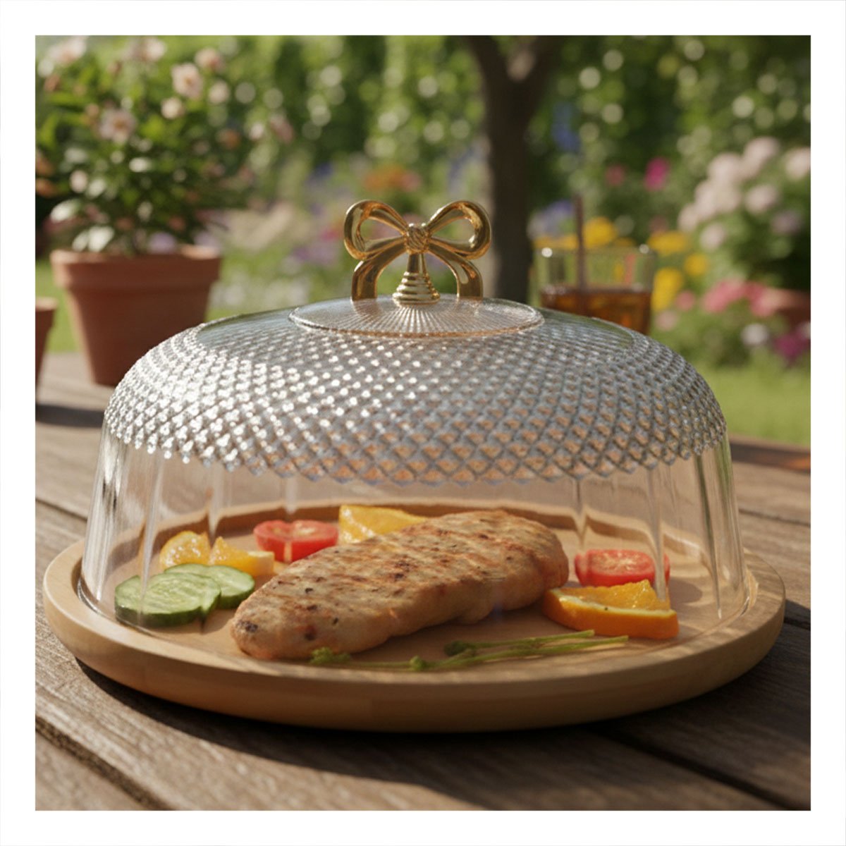 PACK6 SOPORTE CON CUPULA TRANSPARENTE LAZO COLOR DORADO 31,5X18,5CM PARA EXHIBIR - 5