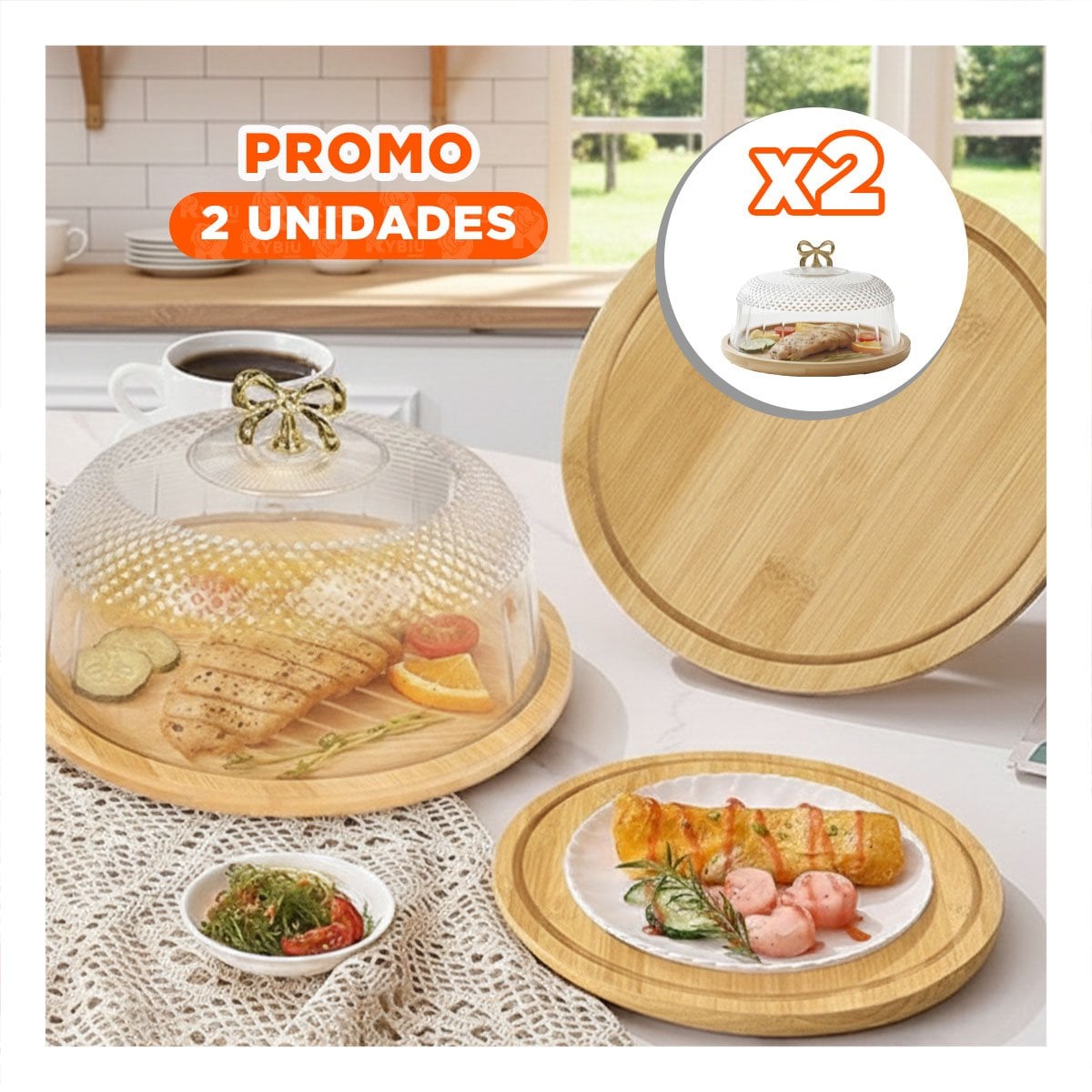 PACK2 CONTENEDOR CON CUPULA TRANSPARENTE Y LAZO COLOR DORADO 31,5X18,5CM PARA EXHIBIR - 1