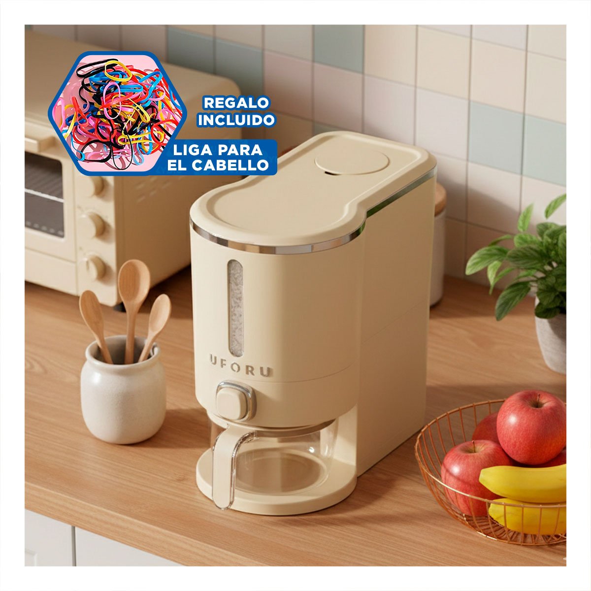 DISPENSADOR 5L DE GRANOS DE COLOR CREMA Y PLATEADO DECORATIVO Y PRÁCTICO YLIGAS REGALO - 2