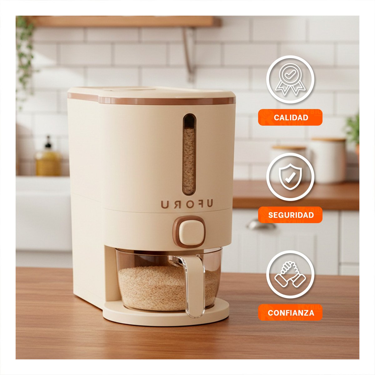DISPENSADOR DE GRANOS 5L MARRON Y CREMA PARA COCINA HOGAR YSTICKY - 5